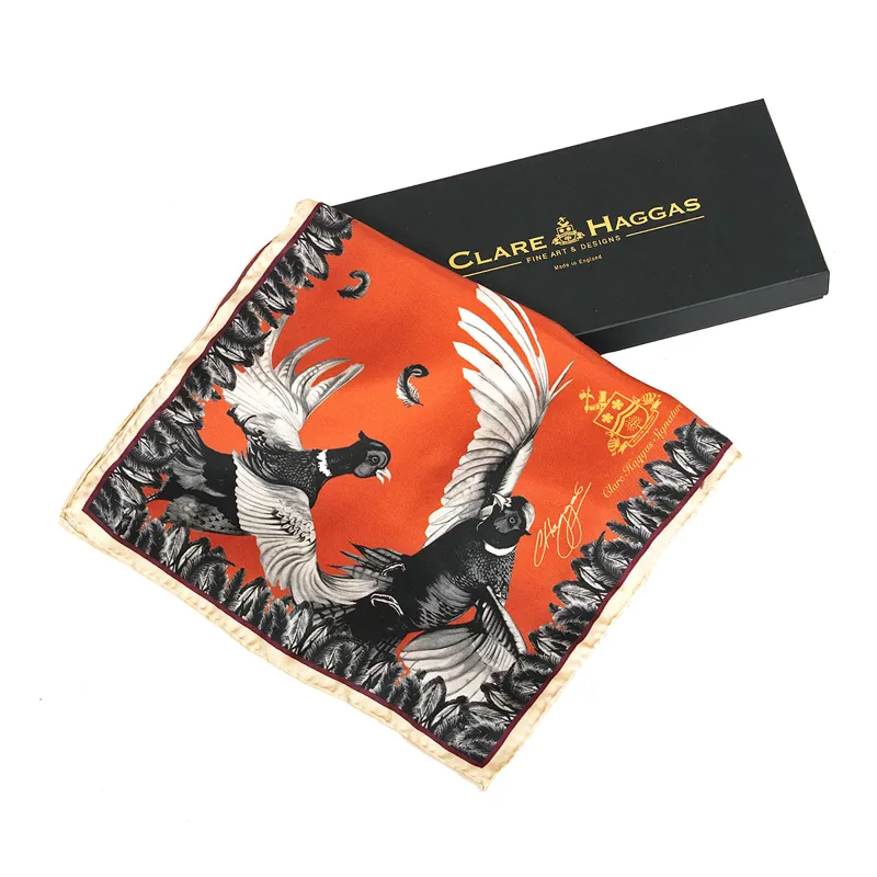 Clare Haggas Turf War Monochrome Russet Narrow Silk Scarf-2